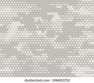 Camouflage seamless pattern. Modern camo. Military texture. Abstract background of hexagonal elements. Print on fabric and textiles. Vector illustration