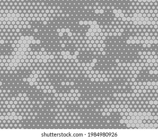 Camouflage seamless pattern. Modern camo. Military texture. Abstract background of hexagonal elements. Print on fabric and textiles. Vector illustration