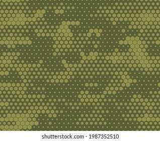 Camouflage seamless pattern. Modern camo. Military texture. Abstract background of hexagonal elements. Print on fabric and textiles. Vector illustration