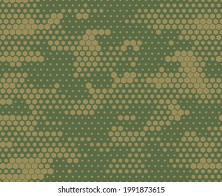 Camouflage seamless pattern. Modern camo. Military texture. Abstract background of hexagonal elements. Print on fabric and textiles. Vector illustration