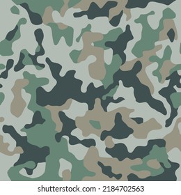 Camouflage, seamless pattern. Modern military ornament for fabric and fashion. Classic camo clothing style. Green brown black texture. Vector background, textile print