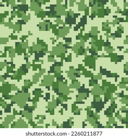 Camouflage, seamless pattern. Modern military ornament for fabric and fashion textile print, urban camo clothing style, trendy digital texture. Vector khaki green background