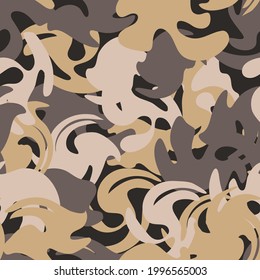 camouflage seamless pattern. overlapping abstract wavy shapes in beige, mustard, brown tones. vector