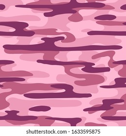 Camouflage Seamless Pattern. Pink Color Vector Military Background