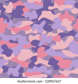 Camouflage seamless pattern in a purple, lilac and beige colors.