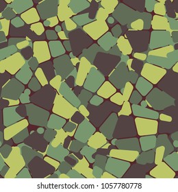 Camouflage. Seamless pattern. Quadrangles broken into multi-colored fragments chaotically located.