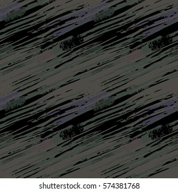 Camouflage seamless pattern. Random, chaotic watercolor brush strokes, lines, stripes. Abstract background. Repeating distressed texture. Striped grunge print