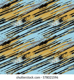 Camouflage seamless pattern. Random, chaotic watercolor brush strokes, lines, stripes. Abstract background. Repeating distressed texture. Striped grunge print