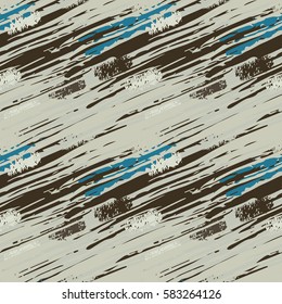 Camouflage seamless pattern. Random, chaotic watercolor brush strokes, lines, stripes. Abstract background. Repeating distressed texture. Striped grunge print