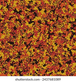 Camouflage seamless pattern with red, orange and black pixelized geometric alien camo ornament. South Africa urban clothing style masking camo repeat print. Template for fabric and fashion print