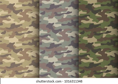 Camouflage Seamless Pattern Set. Classic Style Masking Camo Repeat Print. Vector Illustration.