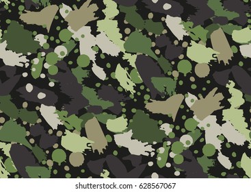 Camouflage seamless pattern in a shades of green, brown, beige colors. Hand drawn brush strokes. Vector illustration.