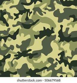 Camouflage seamless pattern. Shapes of foliage and branches. Woodland style. Seamless vector square camouflage series in the green scheme