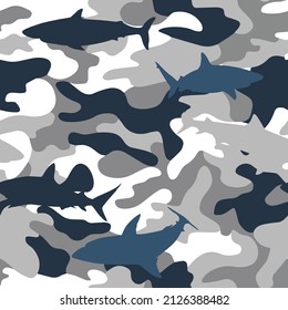 Camouflage seamless pattern with sharks