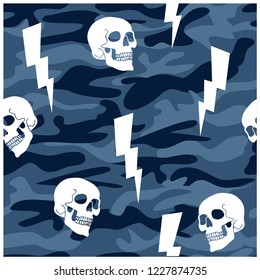 Camouflage seamless pattern. Skull drawing.Cute pattern for kids.Vector illustration design for fashion fabrics, textile graphics, print.