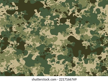 Camouflage seamless pattern of splash drops. Abstract modern camo endless background in military style for fabric and fashion print. Vector ilustration.