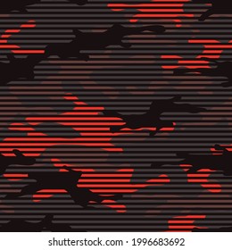 Patrón sin fisuras de camuflaje desde puntos. Resumen camo de líneas y puntos sobre un fondo oscuro. Impresión moderna sobre tela y ropa. Vector