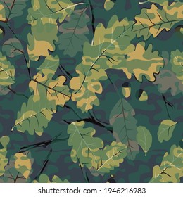 Camouflage seamless pattern from spots and plants. Abstract camo. Endless leaf texture. Modern vector design.