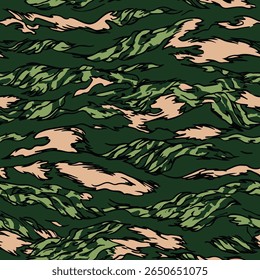 Camouflage seamless pattern. Tiger stripe camouflage pattern. Forest real tree camouflage design. Hunting camouflage. Tiger stripe pattern.	
