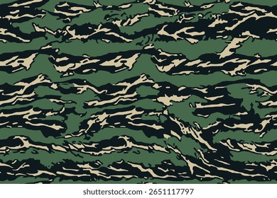 Camouflage seamless pattern. Tiger stripe camouflage pattern. Forest real tree camouflage design. Hunting camouflage. Tiger stripe pattern.