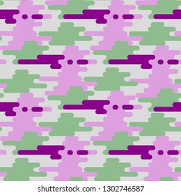 Camouflage seamless pattern in trend color, pink, green, violet colors.  Vector illustration.