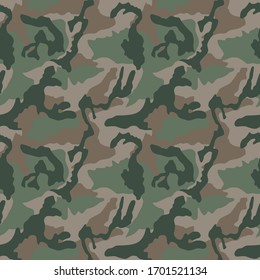 Patrón sin fisuras de camuflaje. Camo a la moda, repite. Ilustración vectorial. Textura de Khaki, caza verde del ejército militar.