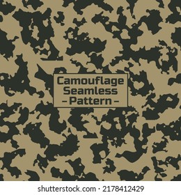 Camouflage seamless pattern. Trendy style camo, repeat print. Vector illustration. Khaki texture, military army green hunting. Seamless pattern
