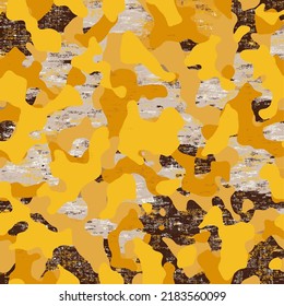 Camouflage seamless pattern. Trendy style camo, repeat print. Vector illustration. Khaki texture, military army yellow hunting