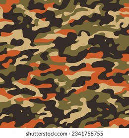 Camouflage seamless pattern. Trendy style camo, repeat print. Vector illustration. Khaki texture, perfect for military army design