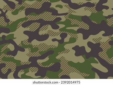 Camouflage seamless pattern. Trendy style camo, repeat print. Vector illustration. Khaki texture, military army green hunting