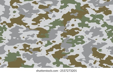 Camuflagem padrão sem emenda. Camo estilo moderno, repetir impressão. Ilustração vetorial. Textura cáqui, exército militar caça verde e cinza