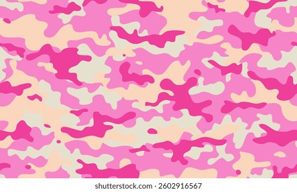 Camouflage seamless pattern. Trendy style camo, repeat print. Vector illustration. pink and yellow texture, military army girl hunting