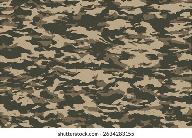 Camouflage seamless pattern. Trendy style camo, repeat print. Vector illustration. Khaki texture, military army green hunting. Flat patterned background of army camouflage fabric
