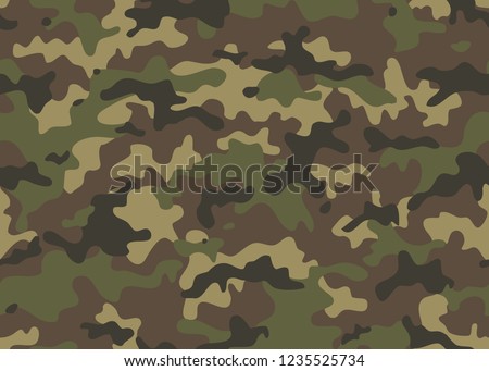 Camouflage seamless pattern. Trendy style camo, repeat print. Vector illustration. Khaki texture, military army green hunting