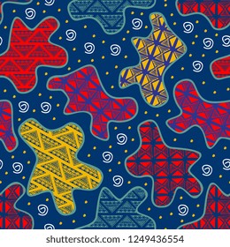 Camouflage seamless pattern with tribal ethnic drawing background. Vector illustration trendy batik motif style.