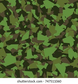 Camouflage seamless pattern. Vector geometric camo background with forest green chaotic texture.