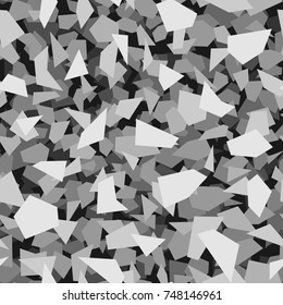Camouflage seamless pattern. Vector geometric camo background with monochrome grey chaotic texture.