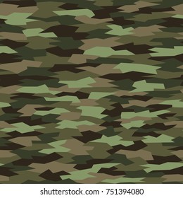 Camouflage seamless pattern. Vector geometric camo background with forest green and brown texture.