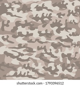 Camouflage seamless pattern. Vector military background in brown and beige shades. Print for clothes, wallpaper, covers, packaging.