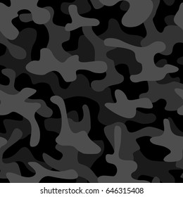 Camouflage seamless pattern. Vector modern abstract military texture. Monochrome black.
