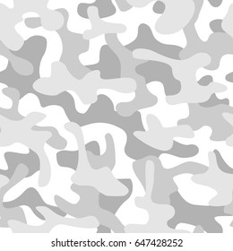 Camouflage seamless pattern. Vector modern abstract military texture. White snow.