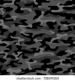 Camouflage seamless pattern. Vector modern abstract military texture. Dark grey.