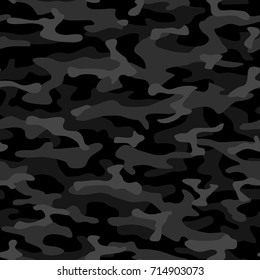 Camouflage seamless pattern. Vector modern abstract military texture. Dark grey.