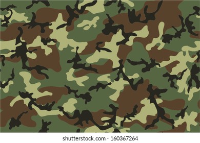 Camuflagem padrão sem costura. Estilo Woodland. Fundo verde. Quatro cores