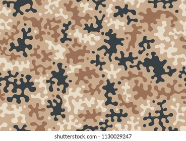 Camouflage seamless pattern for your design. Beige, brown, ocher colors desert texture. Military army masking camo repeat print. Vector Texture
