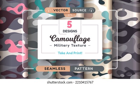 Camouflage seamless patterns, military texture, bundle war fabric.