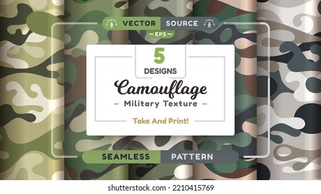 Camouflage seamless patterns, military texture, bundle war fabric