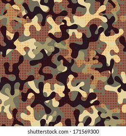 Camouflage seamless print with star shapes. Abstract fabric pattern in military style. EPS 10 vector illustration.