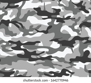 Camouflage seamless texture. Abstract army gray camouflage ornament for army and hunting. Fabric and fashion endless print. Vector illustration