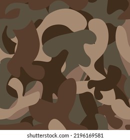Camouflage seamless vector pattern. Abstract modern vector military background. Fabric textile print template. Classic clothing style masking camo repeat print, shades of Green, brown, olive